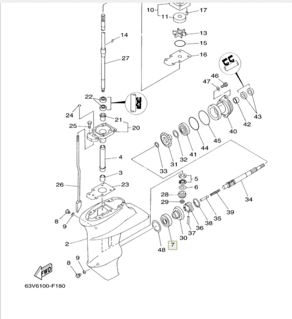 Подшипник шестерни переднего хода Yamaha 933320000500