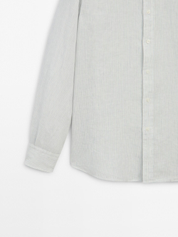 Massimo Dutti ЛЬНЯНАЯ РУБАШКА КЛАССИЧЕСКОГО КРОЯ В ПОЛОСКУ, СИНИЙ