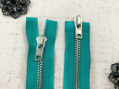 Молния металл Т8, L 85 см, 2 бегунка, бирюза/никель