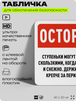Табличка для обеспечения безопасности "Осторожно, ступени могут быть скользкими", для офиса, по охране труда для предприятия, организаций, 40х30 см, Silver Plane x Айдентика Технолоджи