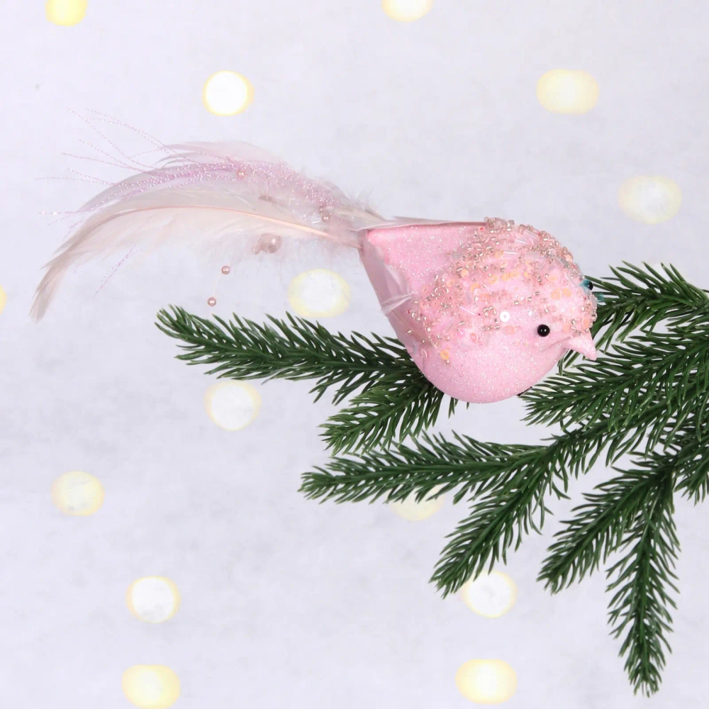 Украшение новогоднее «Изящная птица» 6*8 см, Розовое золото