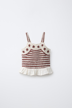 ZARA ТОП ИЗ КРУЖЕВА КРОШЕ, ТЕРРАКОТОВЫЙ