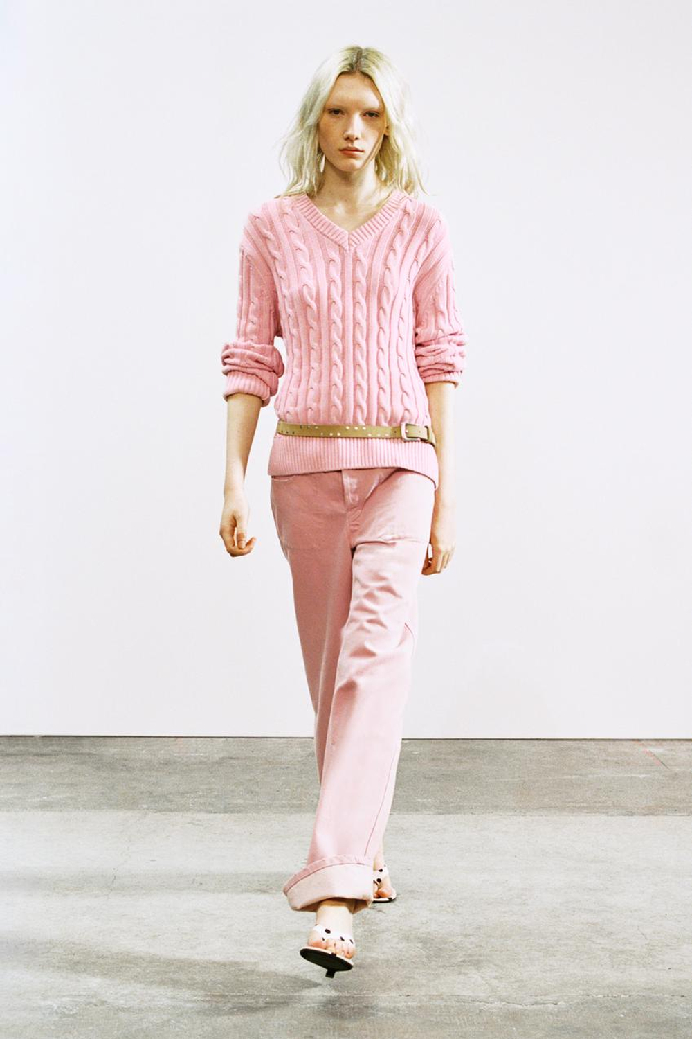 ZARA ДЖЕМПЕР С КОСАМИ, РОЗОВЫЙ