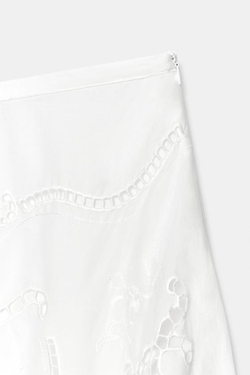 ZARA ЮБКА АСИММЕТРИЧНОГО КРОЯ С ВЫШИВКОЙ — ZW COLLECTION, БЕЛЫЙ
