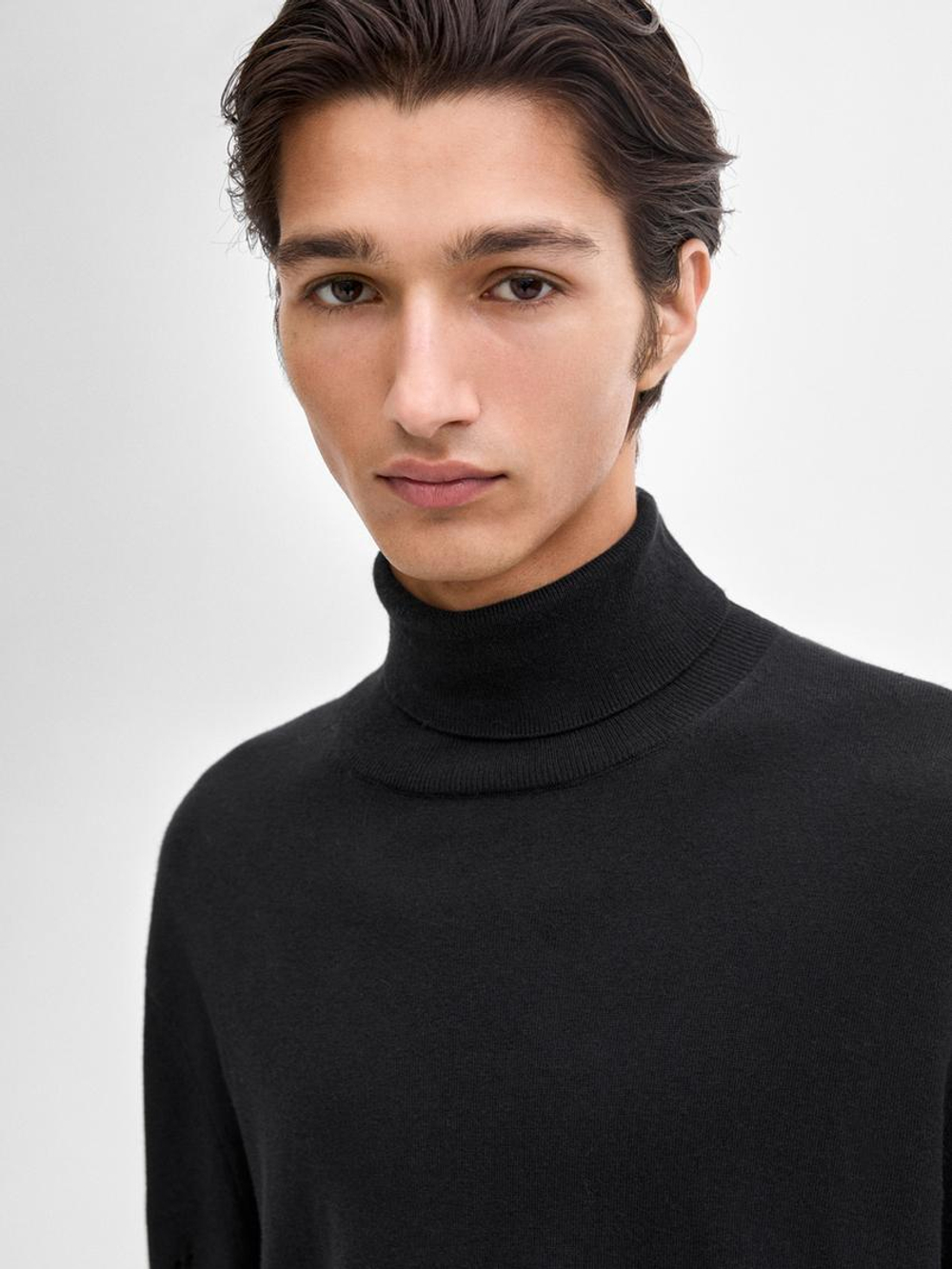 Massimo Dutti Свитер из смесового хлопка с высоким воротником, черный