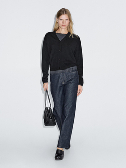 Massimo Dutti Кардиган из смесовой шерсти с V-образным вырезом, черный