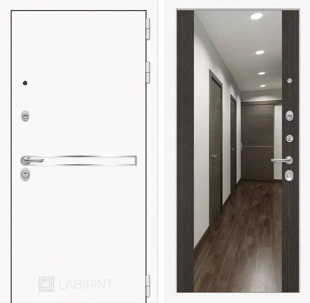 Дверь Входная Лабиринт Лайн WHITE с широким зеркалом Максимум Венге
