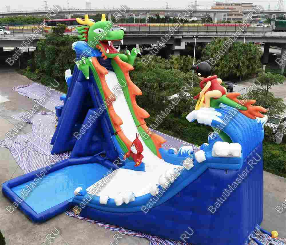 Надувной наземный аквапарк «Драконья гора», 27*17*11 м