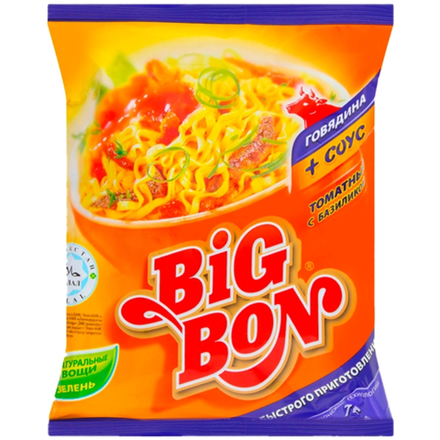 Лапша Big Bon Говядина+соус томатный с базиликом 75 гр