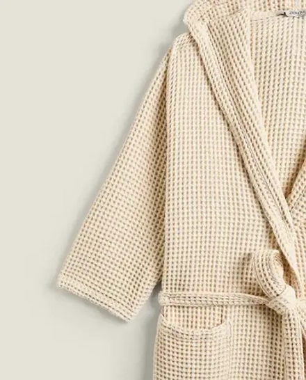 ZARA HOME ХЛОПКОВЫЙ ХАЛАТ С КАРМАНАМИ, БЕЖЕВЫЙ