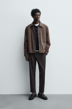 ZARA БРЮКИ КОМФОРТНОЙ ПОСАДКИ ИЗ РЕЛЬЕФНОЙ ТКАНИ, КОРИЧНЕВЫЙ