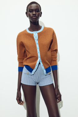 ZARA КАРДИГАН В СТИЛЕ КОЛОР-БЛОК, КОРИЧНЕВО-СИНИЙ