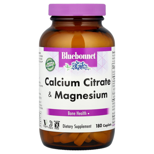 Bluebonnet Nutrition, цитрат кальция с магнием, 180 капсул