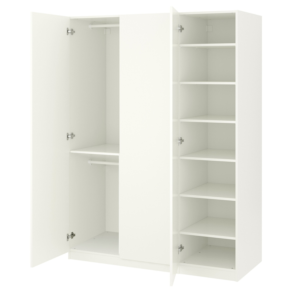 Распашной шкаф PAX FORSAND IKEA (трехсекционный) с полками (комбинация) (белый)  150*50*240