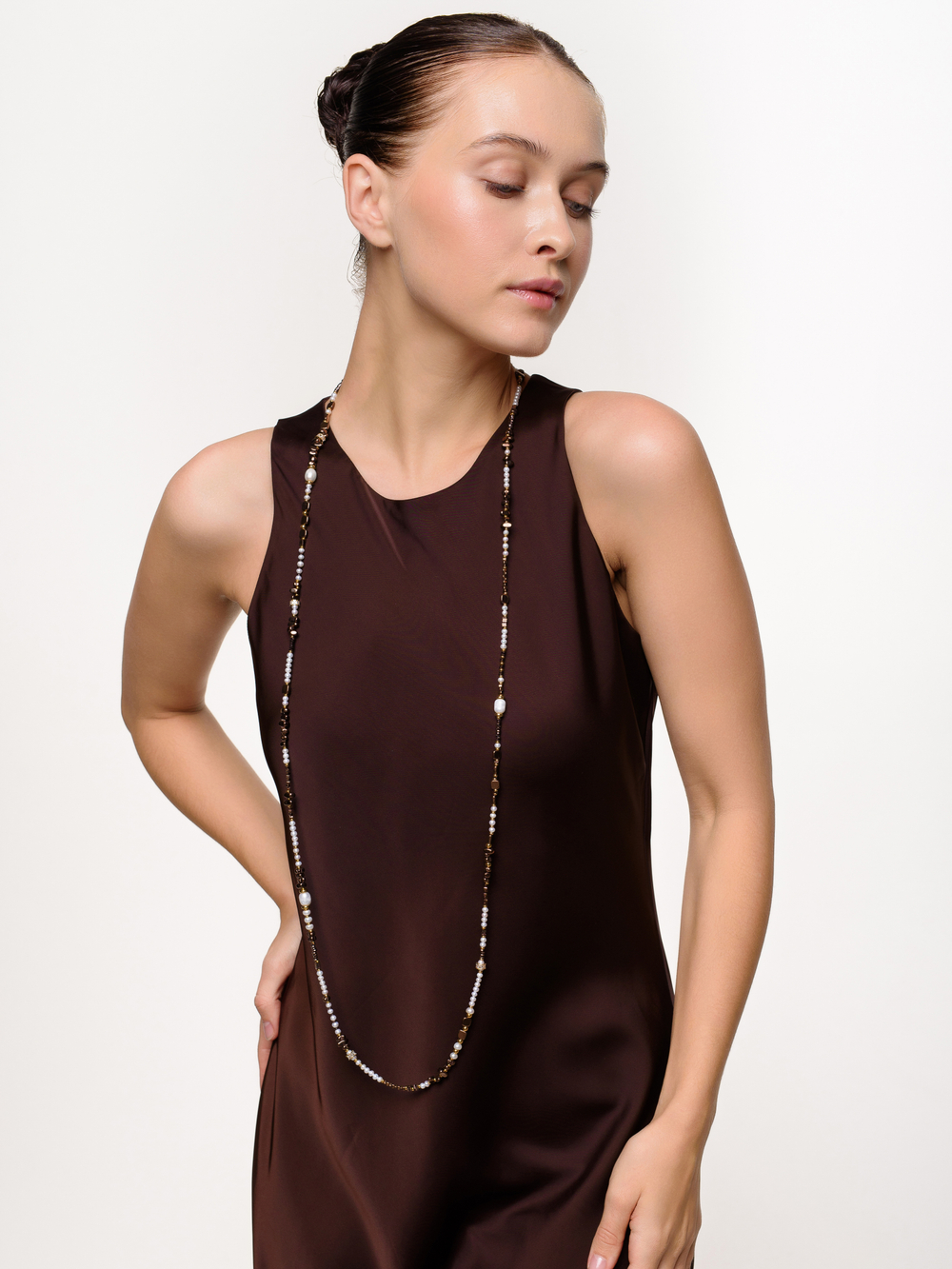 Сотуар "Extra Long Hematite Pearl" Gold