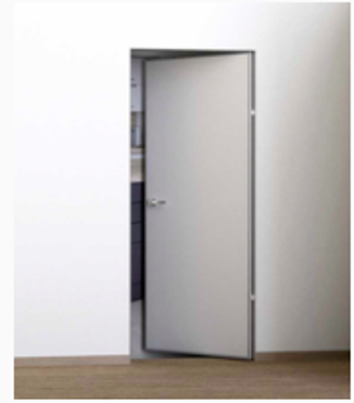 Межкомнатная скрытая дверь под окраску Profilo Porte P-0 Invisible Revers с чёрной алюминиевой кромкой с внутренним открыванием (800 мм / 2300 мм / полотно, коробка, скрытые петли / левая)