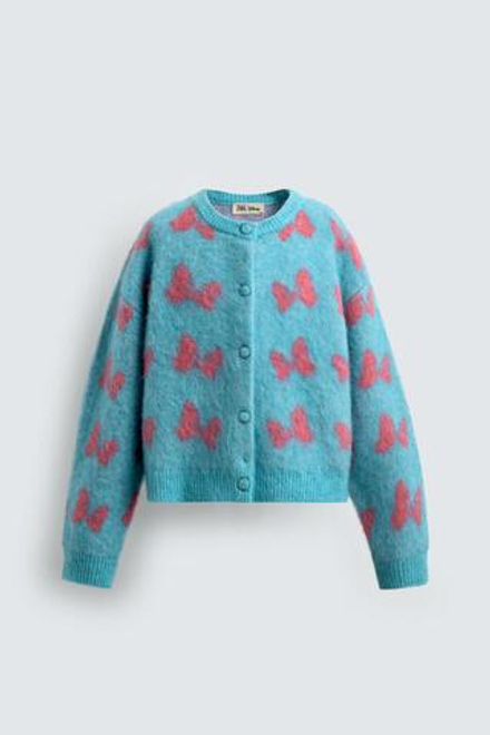 ZARA Х DISNEY КАРДИГАН INTARSIA С БАНТАМИ, ВОДЯНИСТО-ГОЛУБОЙ