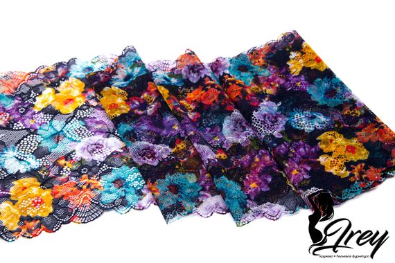 03-234 ОПТ Кружево эластичное 22 см, garden, черный/фиолет/лиловый/голубой