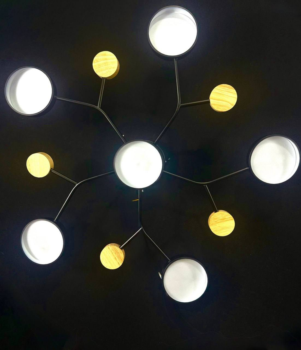 Люстра потолочная светодиодная Lanbos Tabs, 6 LED ламп, 72 Вт, до 25 кв м, черная