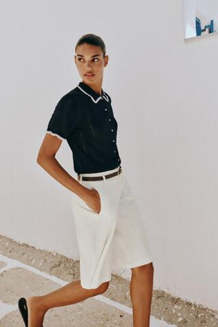 ZARA КАРДИГАН ПОЛО С КРУЖЕВОМ И КОРОТКИМИ РУКАВАМИ, МОРСКОЙ СИНИЙ