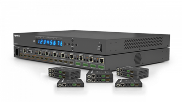 Wyrestorm MX-0808-KIT-V2 - комплект из матричного коммутатора 8х8 HDBaseT (4K60 4:2:0) и 8 приемников (4K до 35м, FullHD до 70м), де-эмбедирование аудио, PoH, ИК, RS-232, LAN