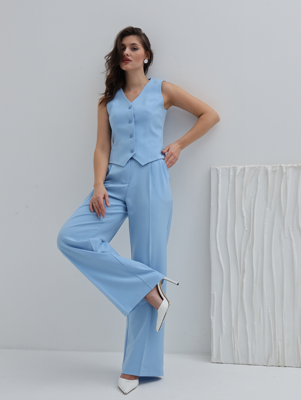 Брюки палаццо классические широкие голубой
