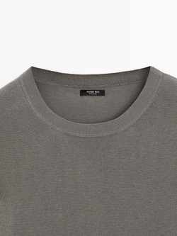 Massimo Dutti Свитер из смешанного хлопка с короткими рукавами, кротово-коричневый