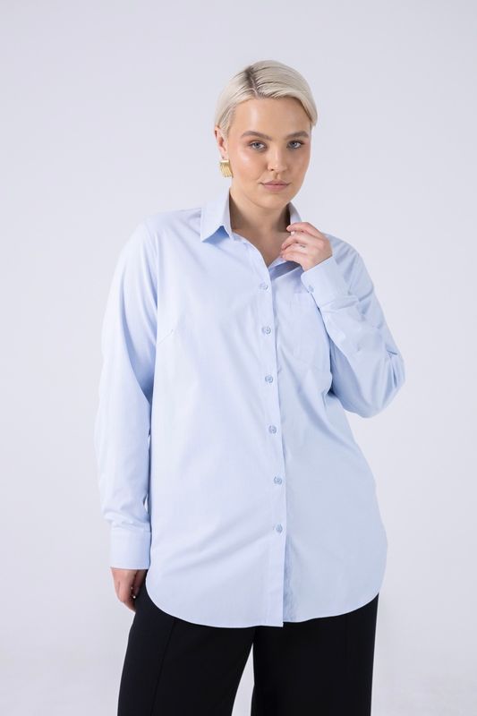 Рубашка удлиненная с карманом, голубой