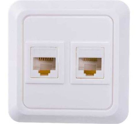 Розетка компьютерная двухместная "UNIVersal" серия "Олимп",о/у, 1А, RJ45, белая (еврослот) (HU2239)