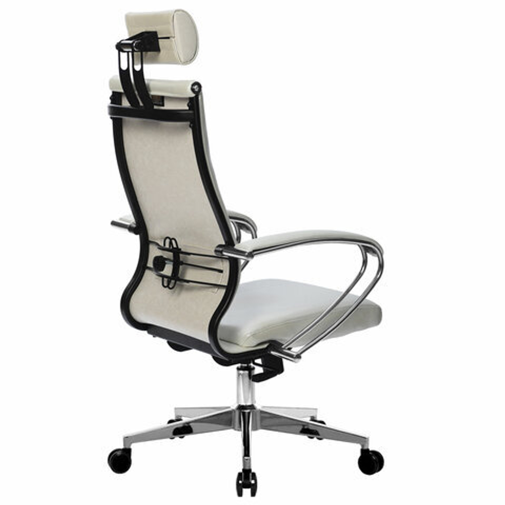 Кресло офисное МЕТТА "К-34" хром, экокожа, подголовник, сиденье и спинка мягкие, белое
