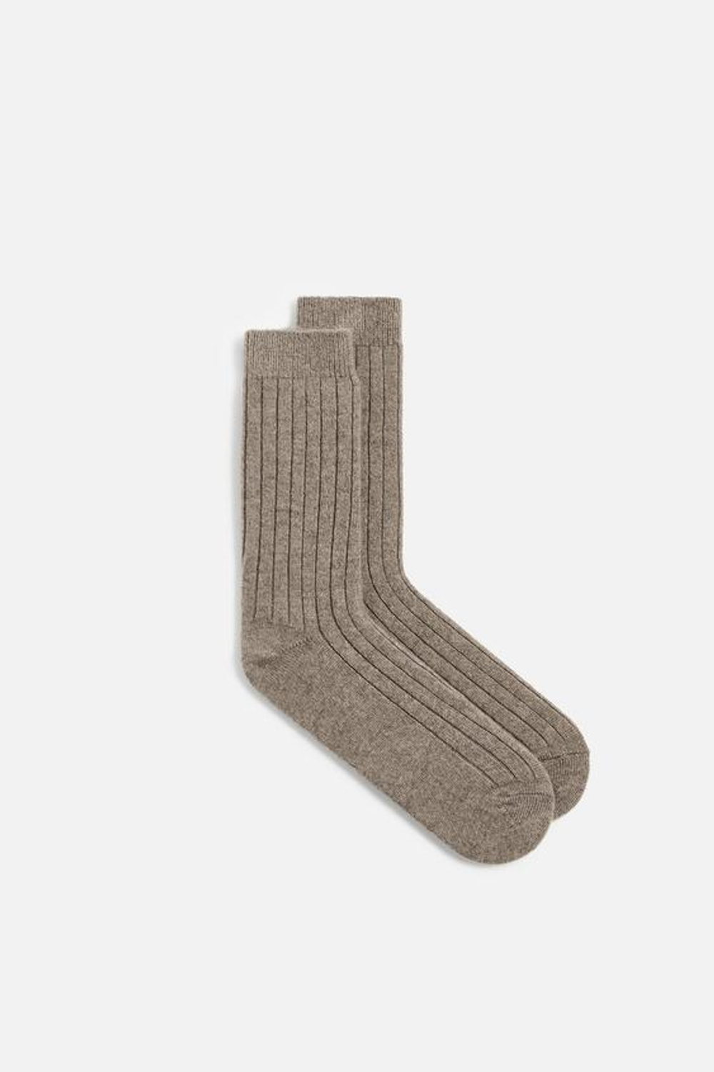 ZARA НОСКИ ИЗ КАШЕМИРА В РУБЧИК, СЕРО-КОРИЧНЕВЫЙ