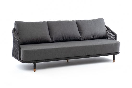 "Верона" диван 3-местный плетеный из роупа, каркас алюминий темно-серый (RAL7024) муар, роуп темно-серый круглый, ткань темно-серая 027