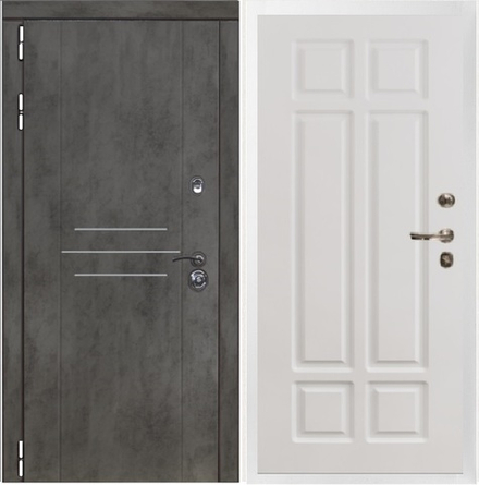 Входная дверь в квартиру Император 3К №22 Темный бетон (белая коробка) №89 Софт белый снег ( белый матовый без текстуры)