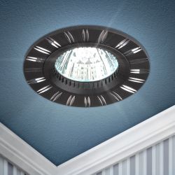 Встраиваемый светильник алюминиевый ЭРА KL33 AL/BK/1 MR16/GU5.3 точечный черный/хром | Алюминиевые встраиваемые светильники