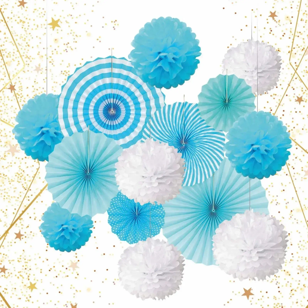 Набор вееров с помпонами «Праздничное утро!» (14 предметов), Голубой/Белый