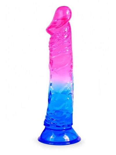 Яркий розово-синий фаллоимитатор с присоской (Цвет: розовый с синим)
