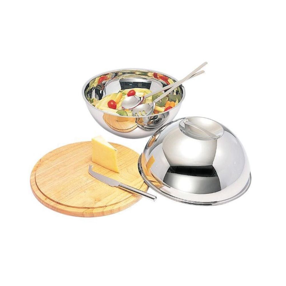 Блюдо для подачи d 30 см дерево с нерж. крышкой салатником h14 см P.L. Proff Cuisine