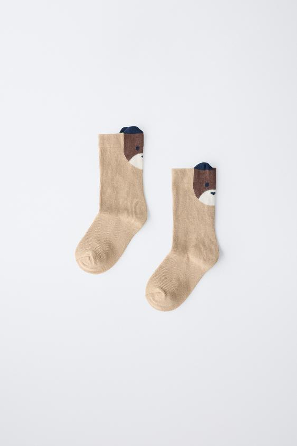 ZARA НОСКИ С МОРДОЧКОЙ МИШКИ, ПЕСОЧНЫЙ