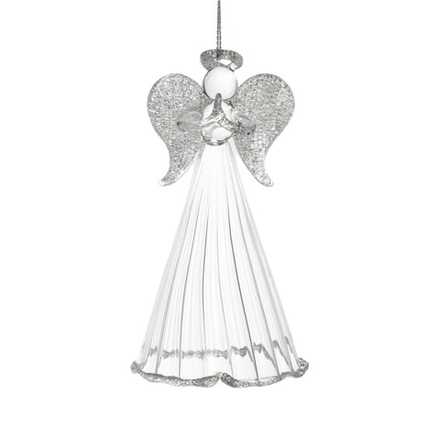 Елочное украшение ангел серебристый стекло 11 см