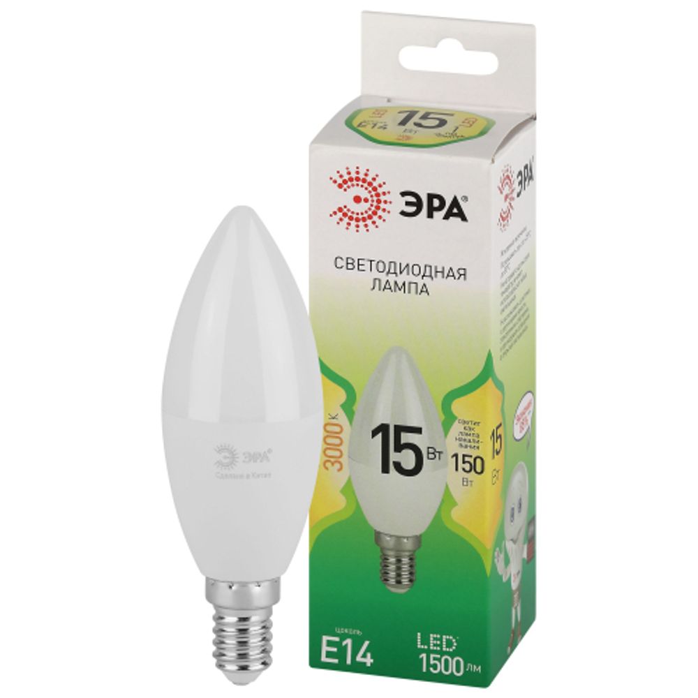 Лампочка светодиодная ЭРА GREEN LINE LED B35-15W-830-E14 GL E14 15 Вт свеча теплый свет