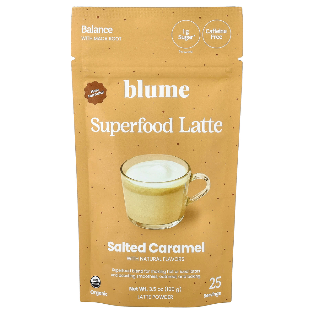 Blume, латте с суперфудами, соленая карамель, без кофеина, 100 г (3,5 унции)