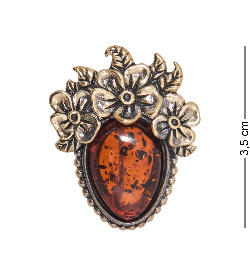 AM-4118 Брошь «Цветочное Настроение» (латунь, янтарь)
