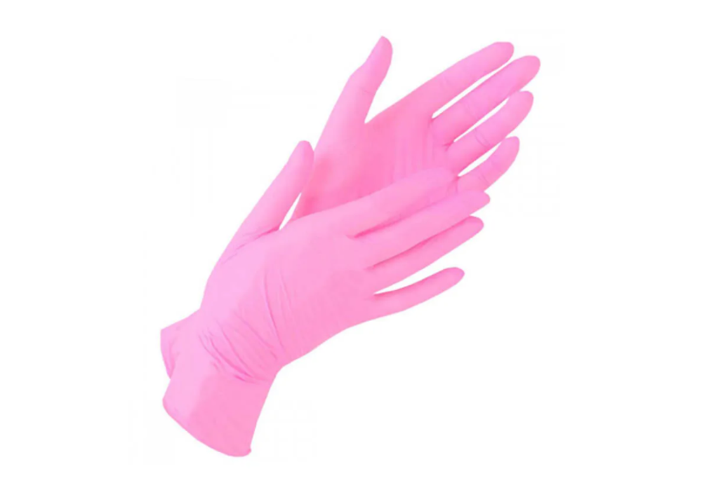 WallyPlastic Перчатки нитровиниловые розовые, размер XS, 50 пар