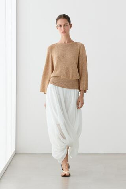 Massimo Dutti Меланжевый свитер из смесового хлопка, табачный