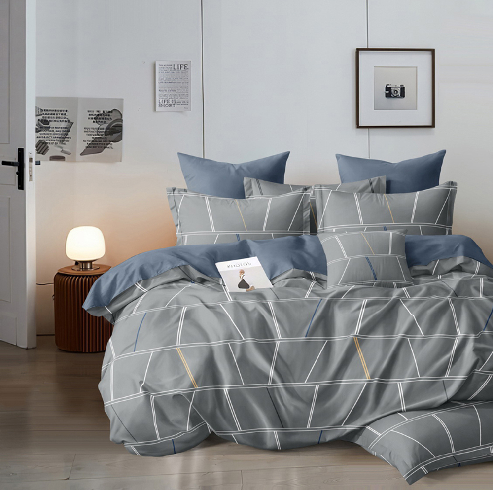 Комплект постельного белья Евро с простыней на рез.180х200 ПОПЛИН "6523" (нав. 50х70)