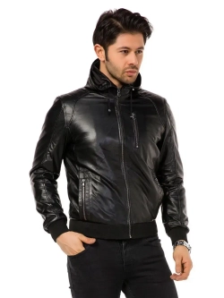 Куртка мужская натуральная кожаная с капюшоном бомбер Турция