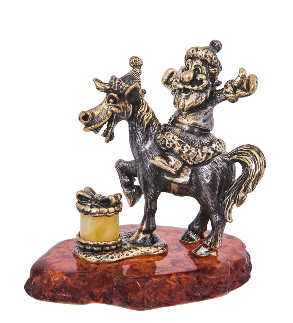 Народные промыслы AM-4213 Фигурка «Лошадь с дедулей» (латунь, янтарь)