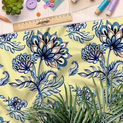 Ткань бязь расписные цветы на жёлтом фоне