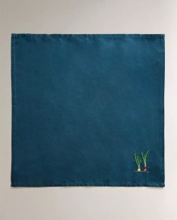 ZARA HOME ХЛОПКОВАЯ САЛФЕТКА С ВЫШИВКОЙ (НАБОР ИЗ 2 ШТ.), СИНИЙ