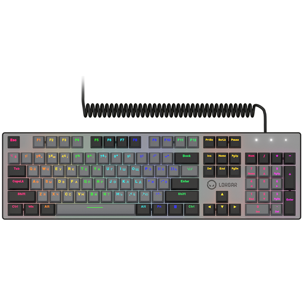 LORGAR Azar 514, Wired mechanical gaming keyboard, RGB backlight, 1680000 colour variations, 18 modes, keys number: 104, 50M clicks, linear dream switches, spring cable up to 3.4m, ABS plastic+metal, magnetic cover, 450*136*39mm, 1.17kg, black, EN+RU layout